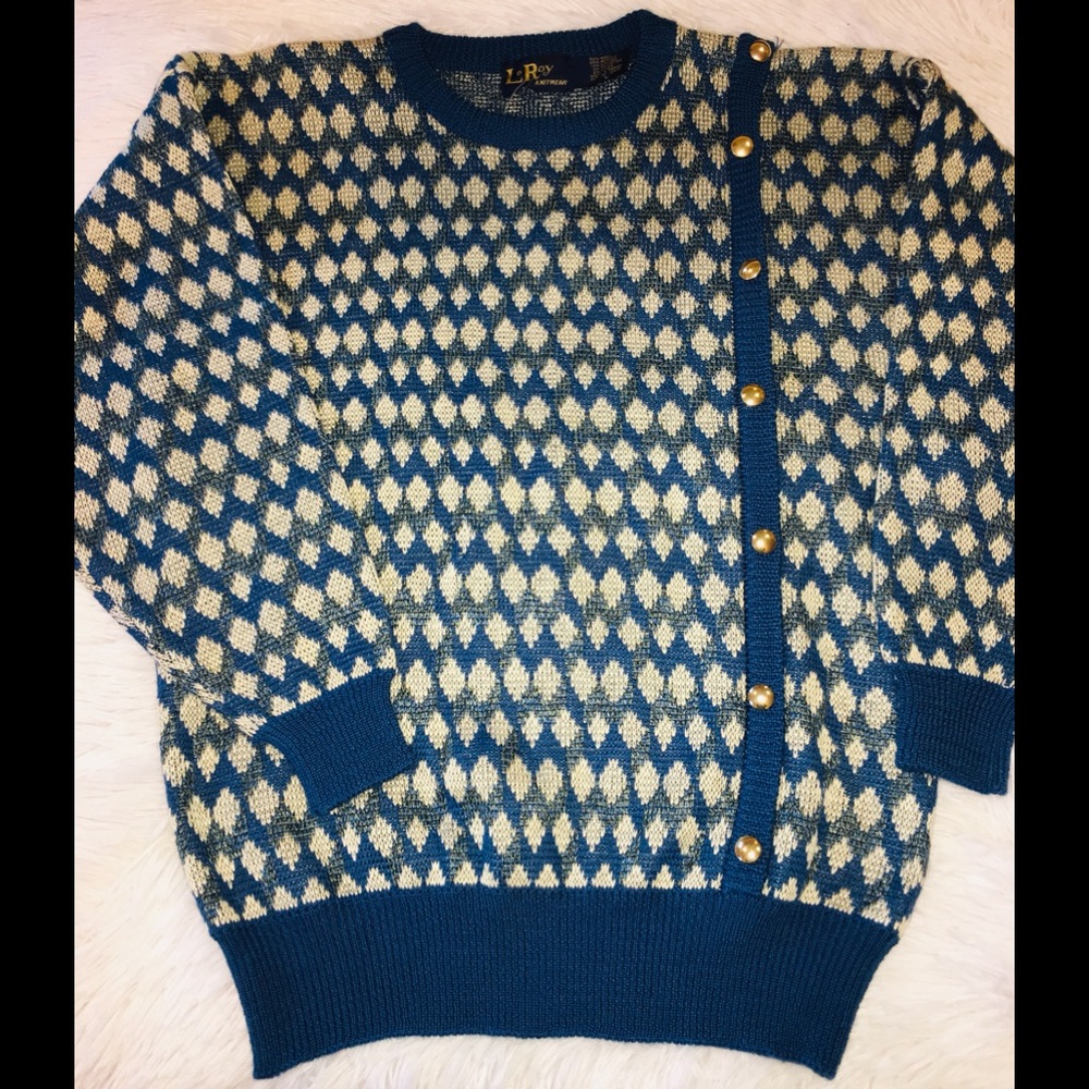 NWT Vintage Le Roy Knitwear Blue/beige Sweater, L